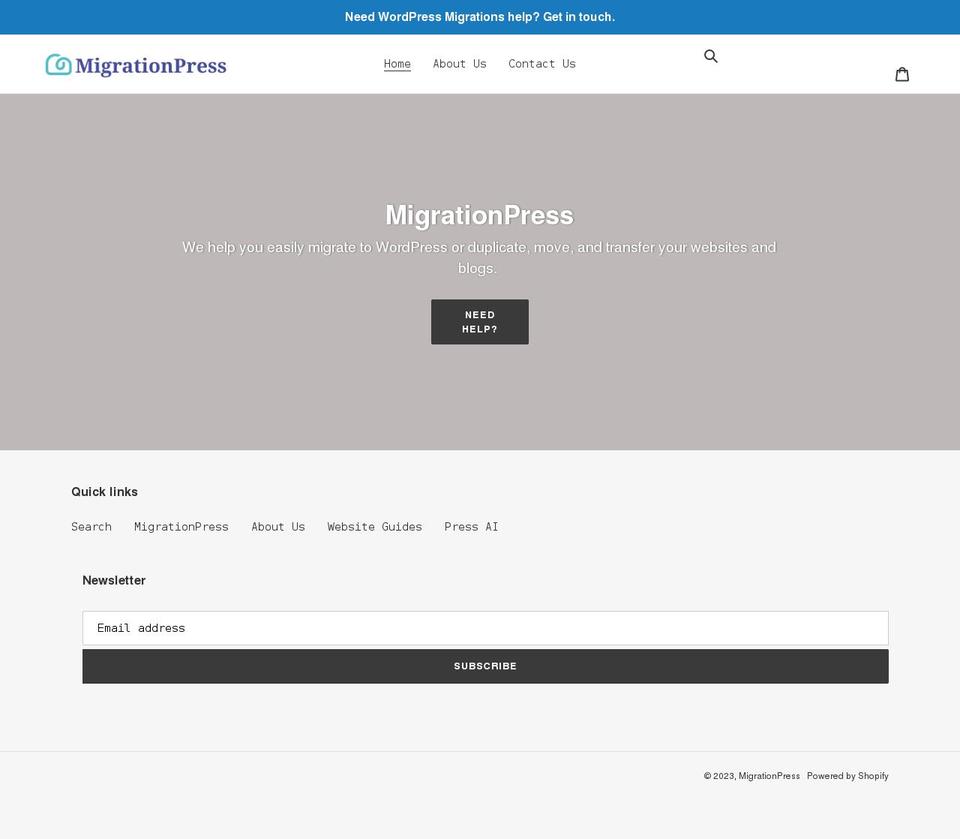 migrationpress.com shopify website screenshot