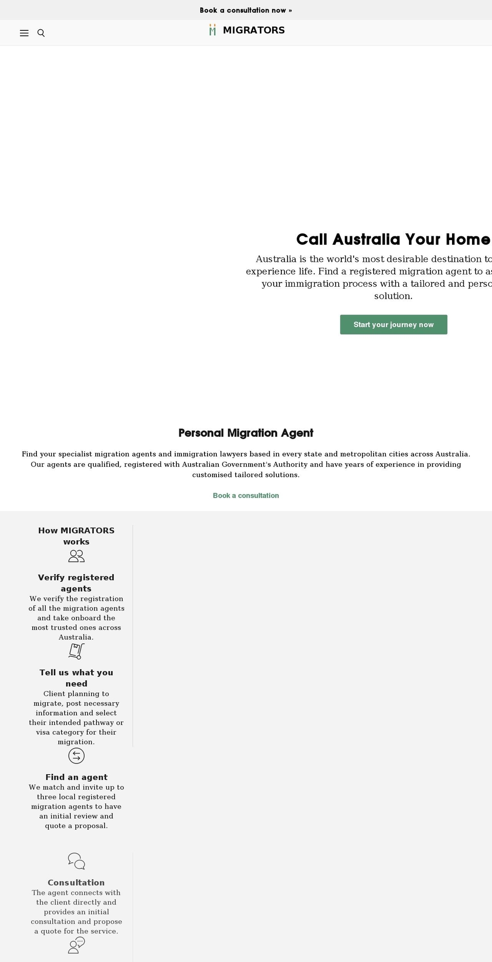 migrators.com.au shopify website screenshot