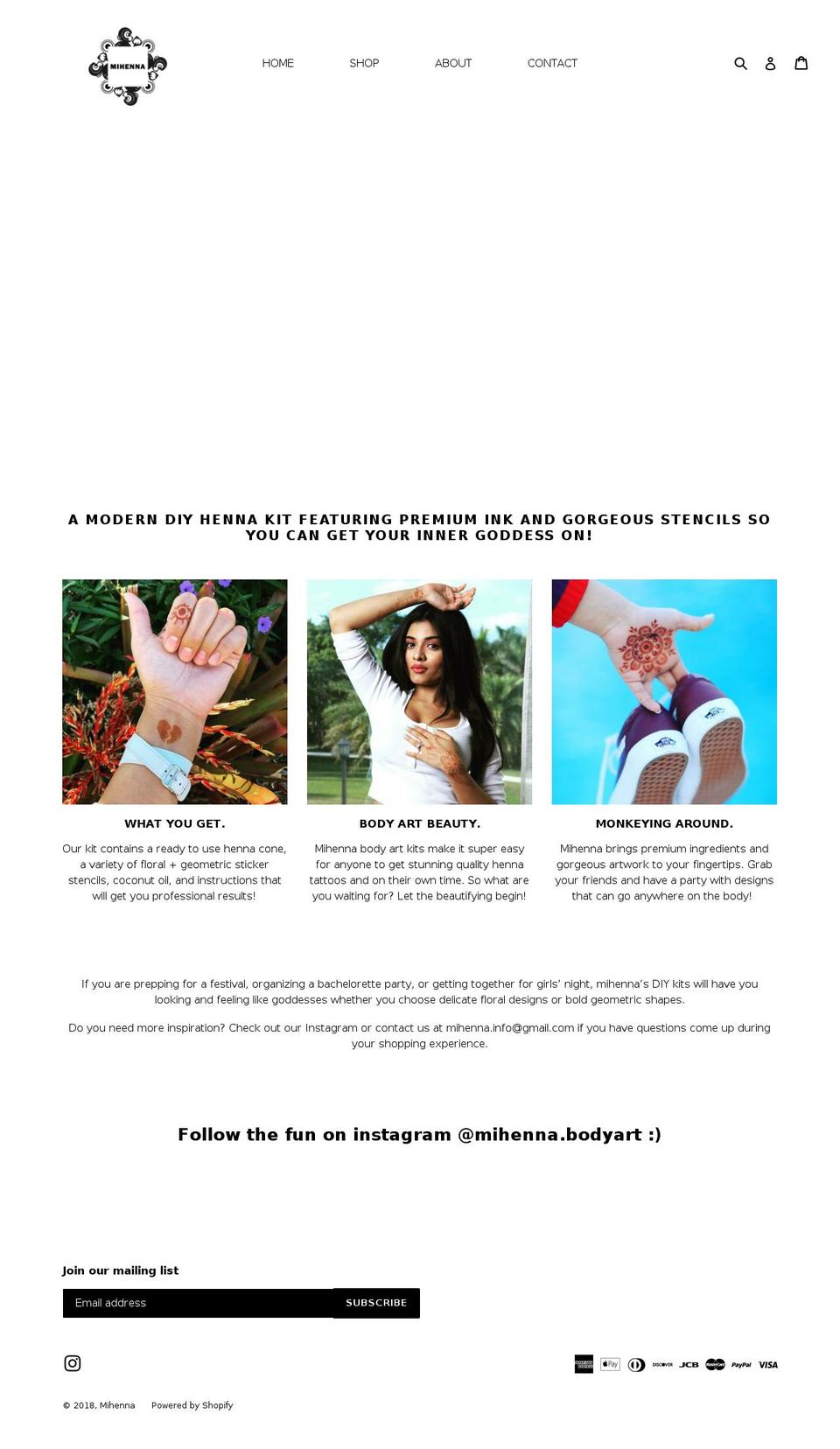 mihenna.com shopify website screenshot