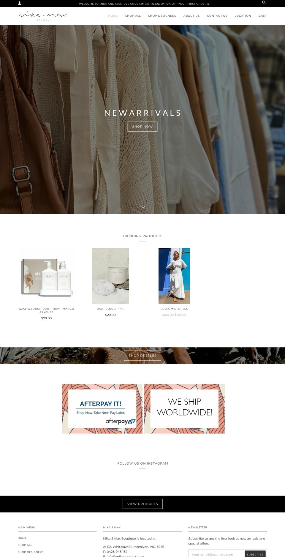 mikaandmax.com.au shopify website screenshot