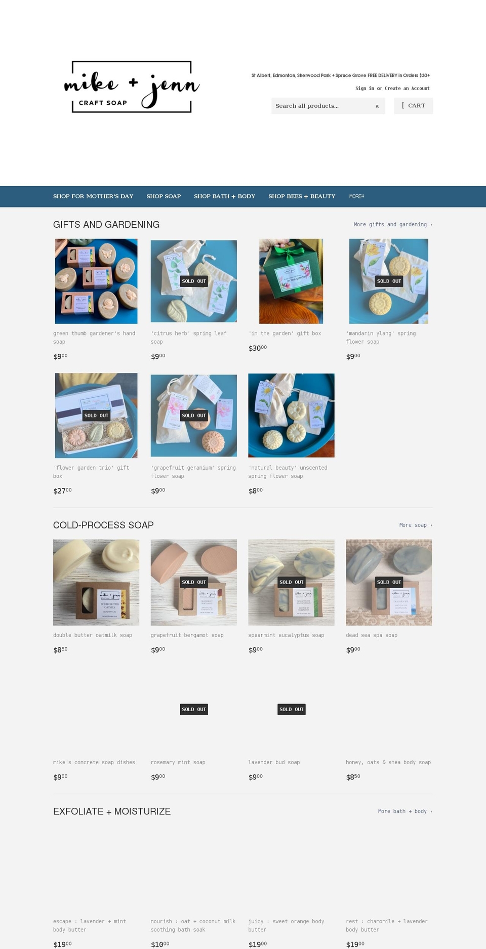 mikeandjennsoap.com shopify website screenshot