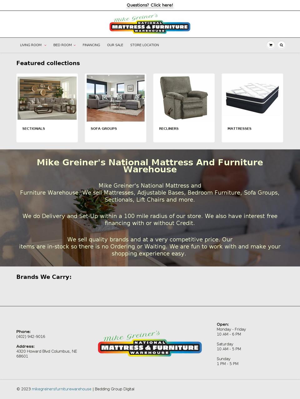 mikegreinersfurniturewarehouse.com shopify website screenshot