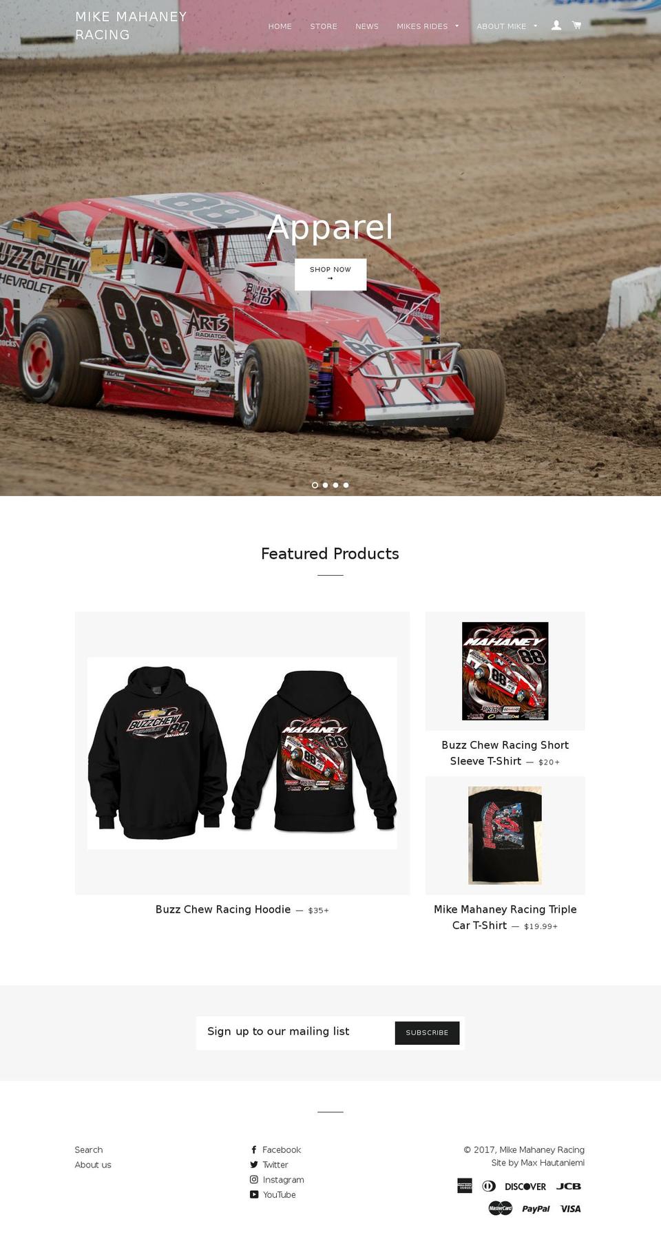 mikemahaneyracing.com shopify website screenshot