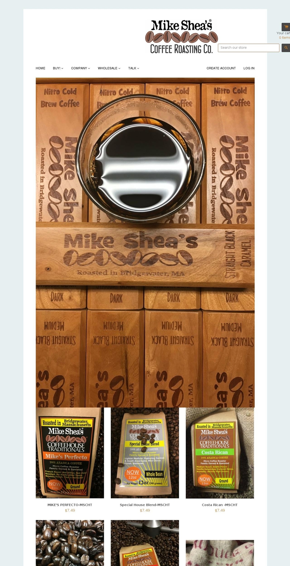 mikesheascoffeeshop.com — Shopify storefront screenshot