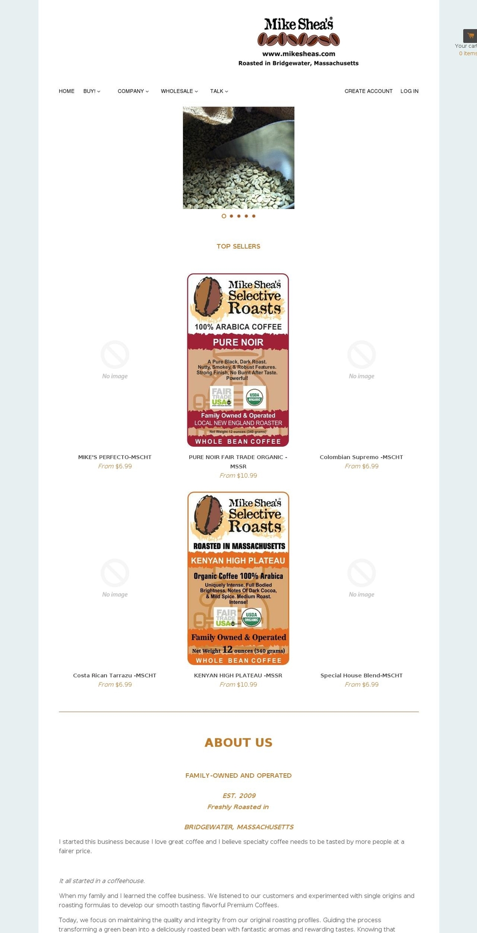 mikesheascoldbrew.com shopify website screenshot