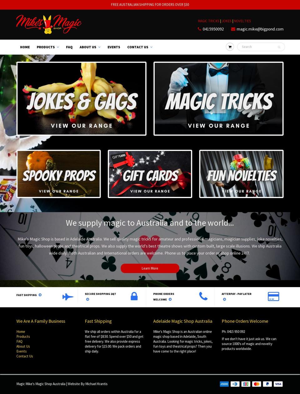 mikesmagicshop.com.au shopify website screenshot