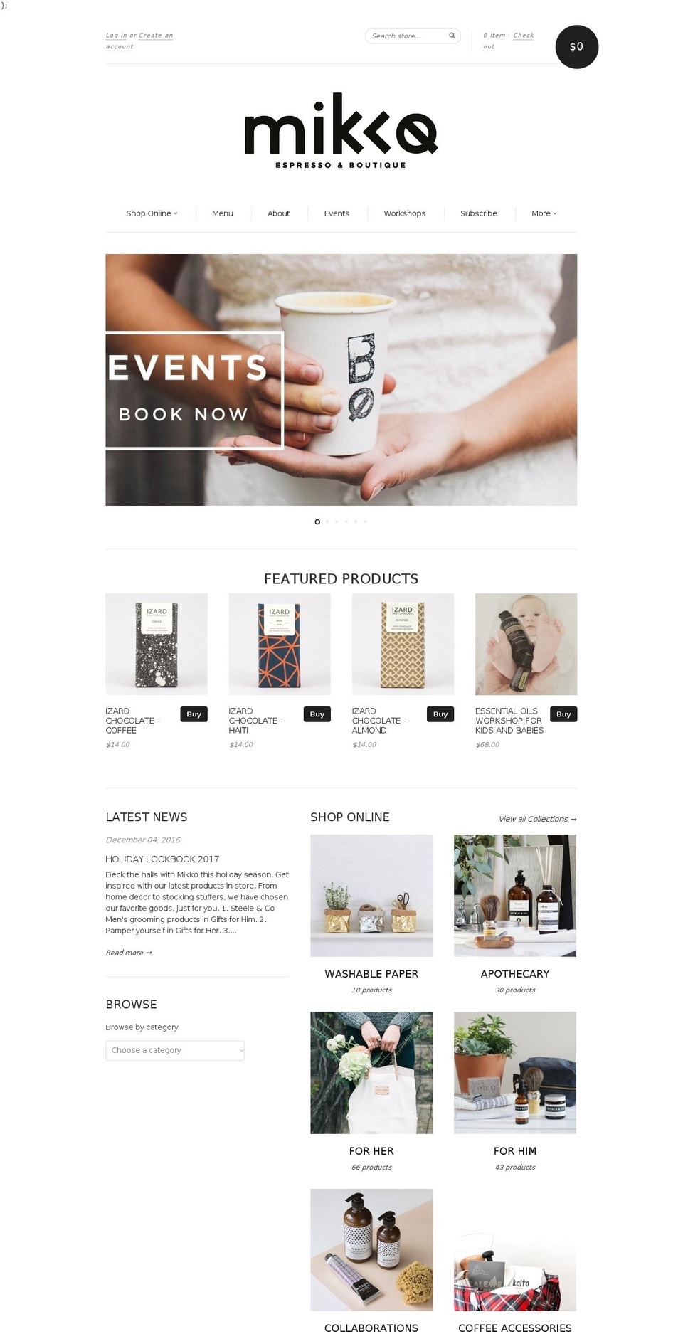 mikkoespressoboutique.ca shopify website screenshot