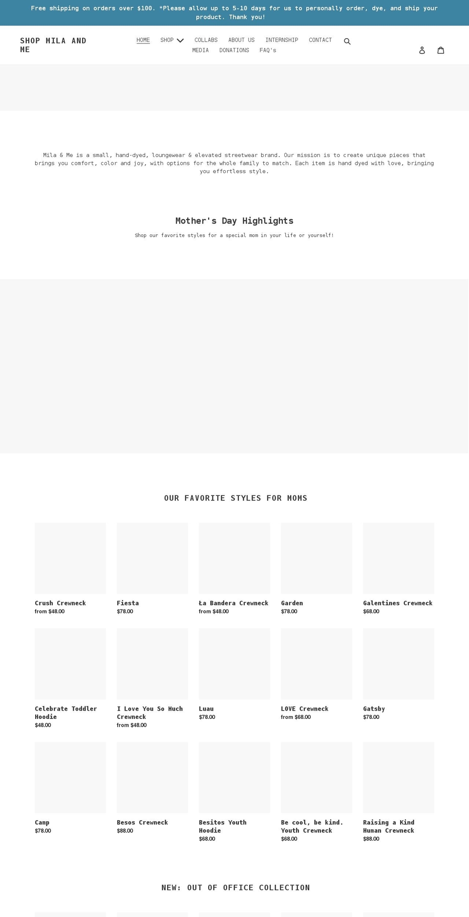 milaandme.shop shopify website screenshot