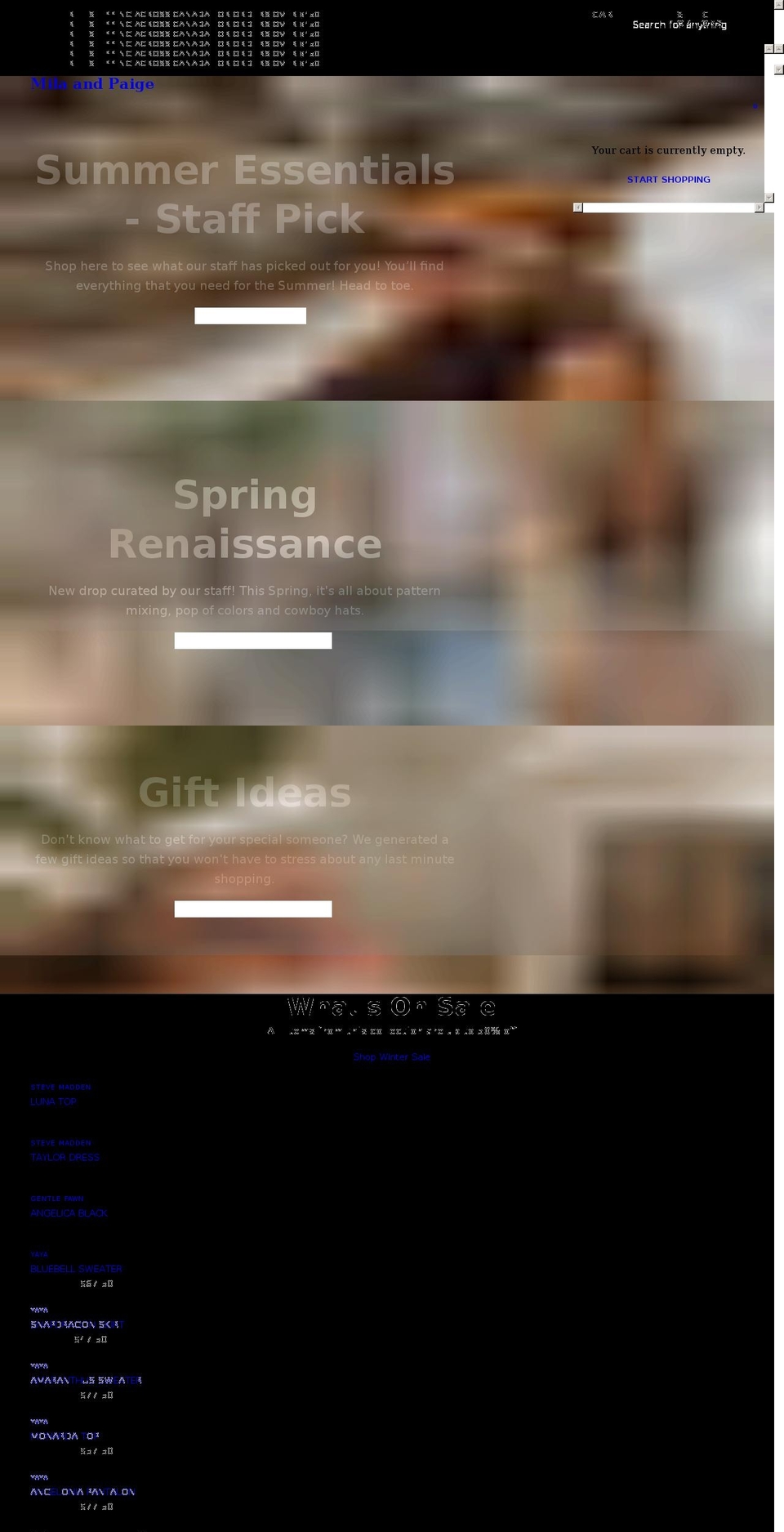 milaandpaige.com shopify website screenshot