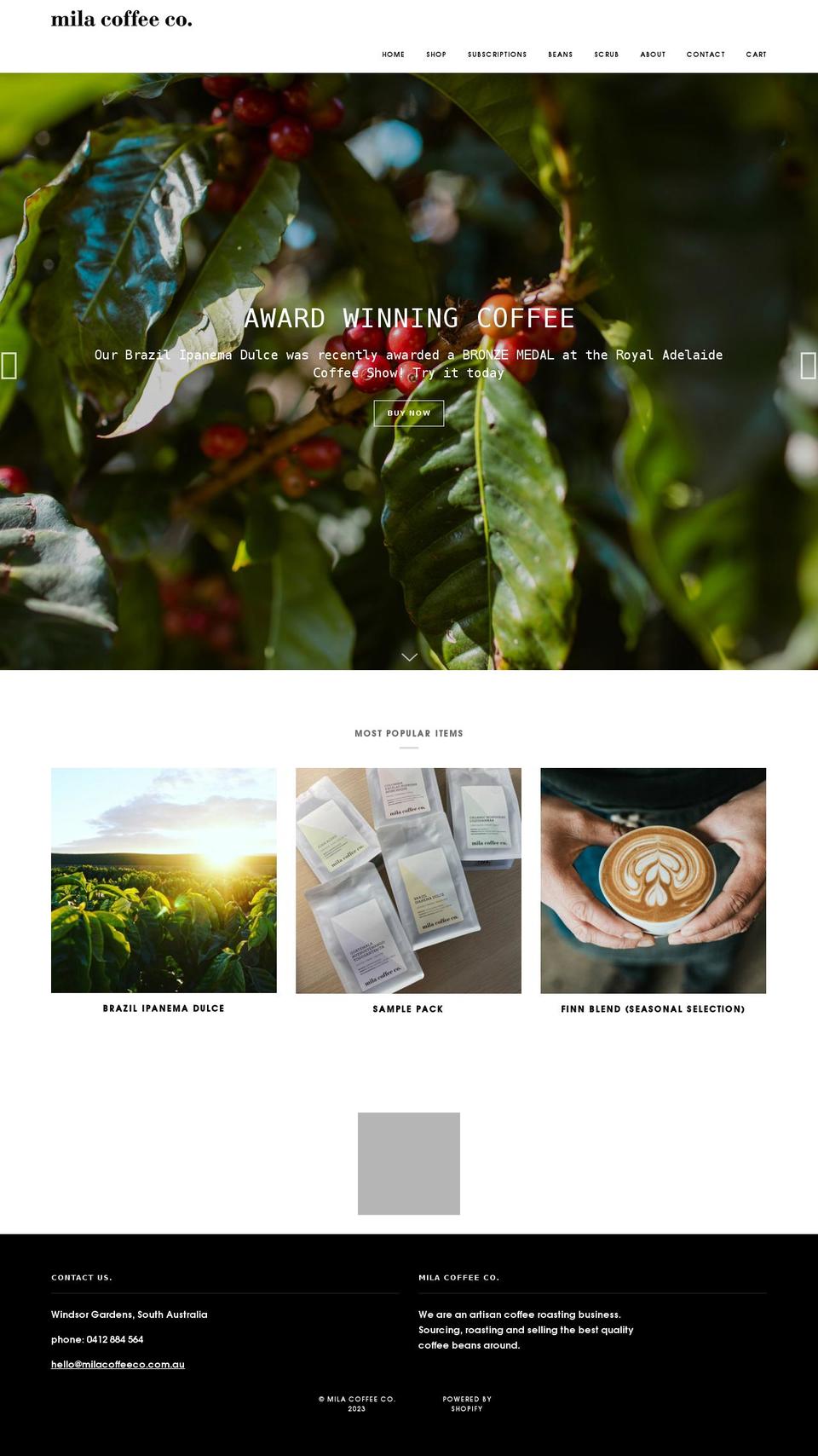 milacoffeeco.com.au shopify website screenshot