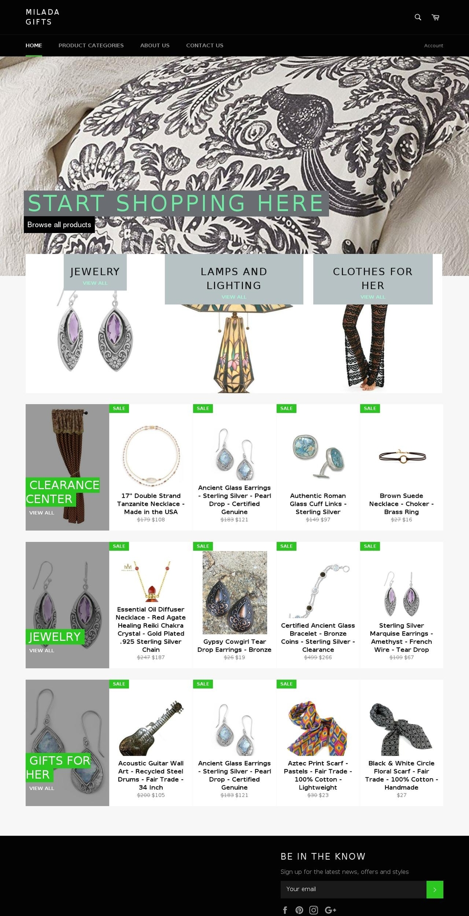 miladagifts.com shopify website screenshot