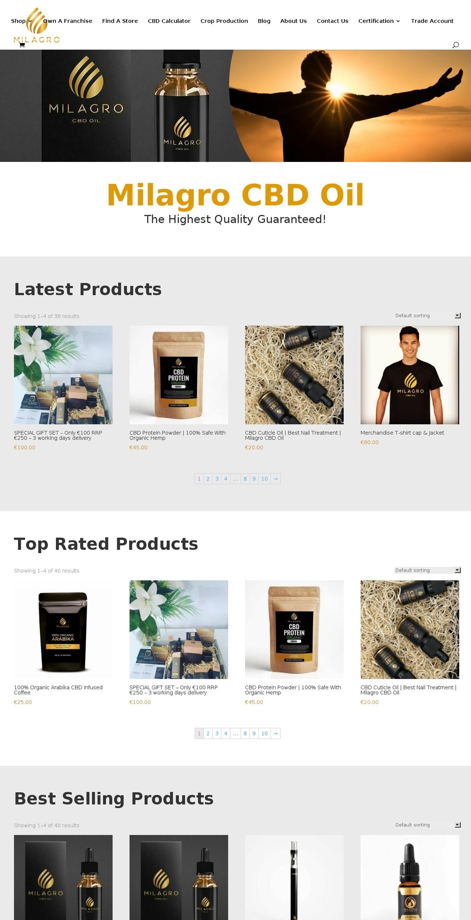 milagrocbdoil.com — Shopify storefront screenshot