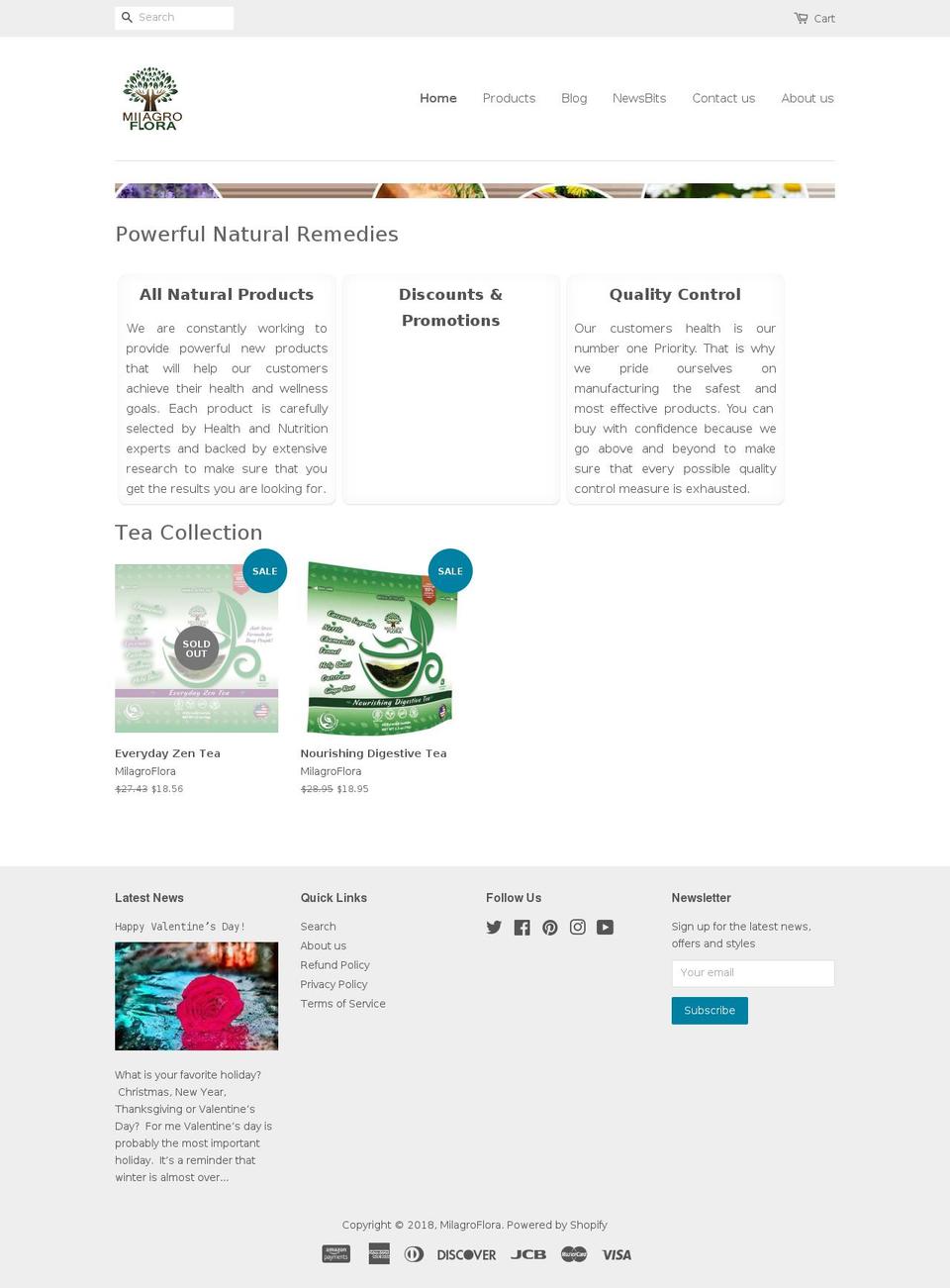 milagroflora.com — Shopify storefront screenshot