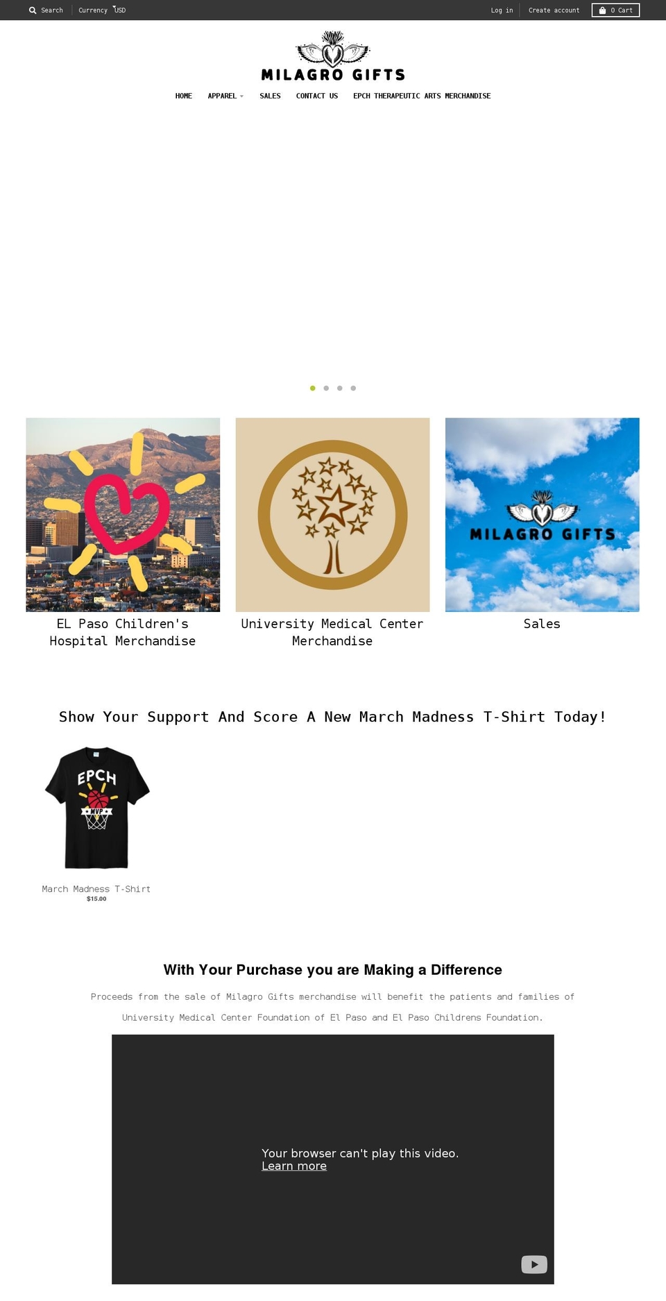 milagrogifts.org shopify website screenshot