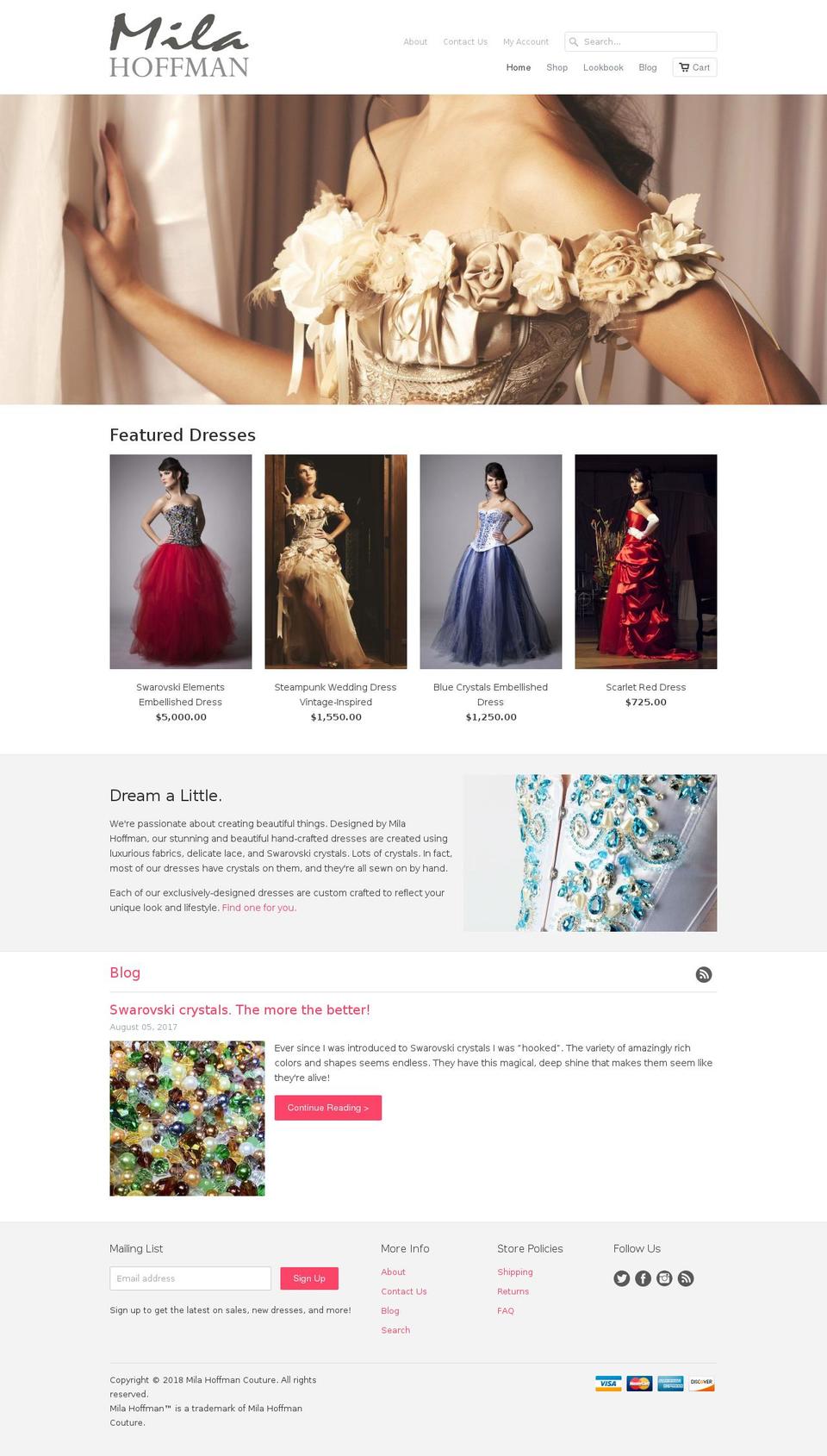 milahoffman.com shopify website screenshot