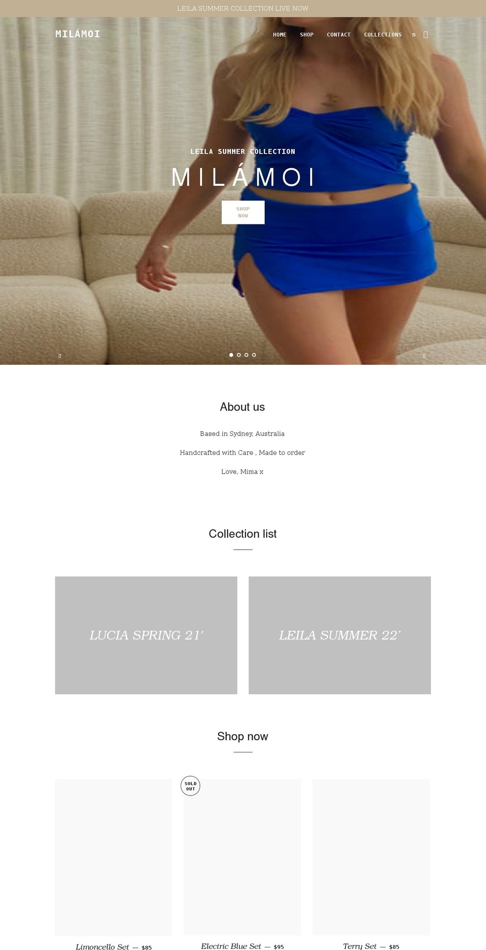 milamoi.com shopify website screenshot