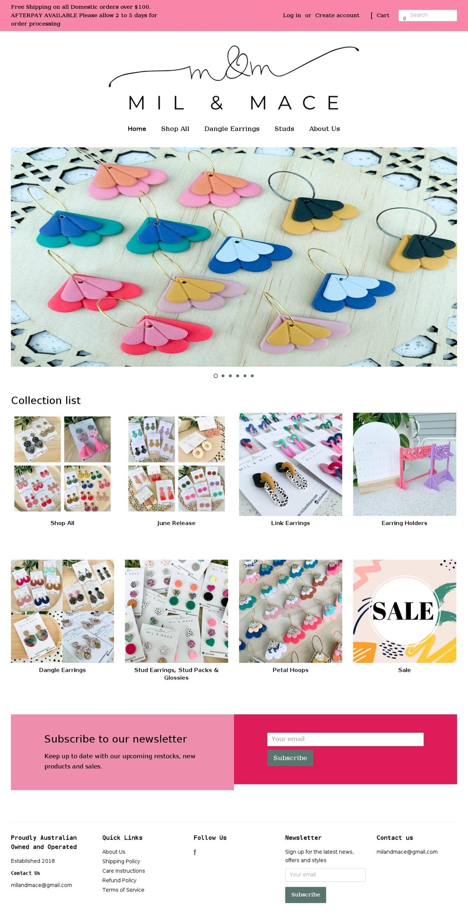 milandmace.com shopify website screenshot
