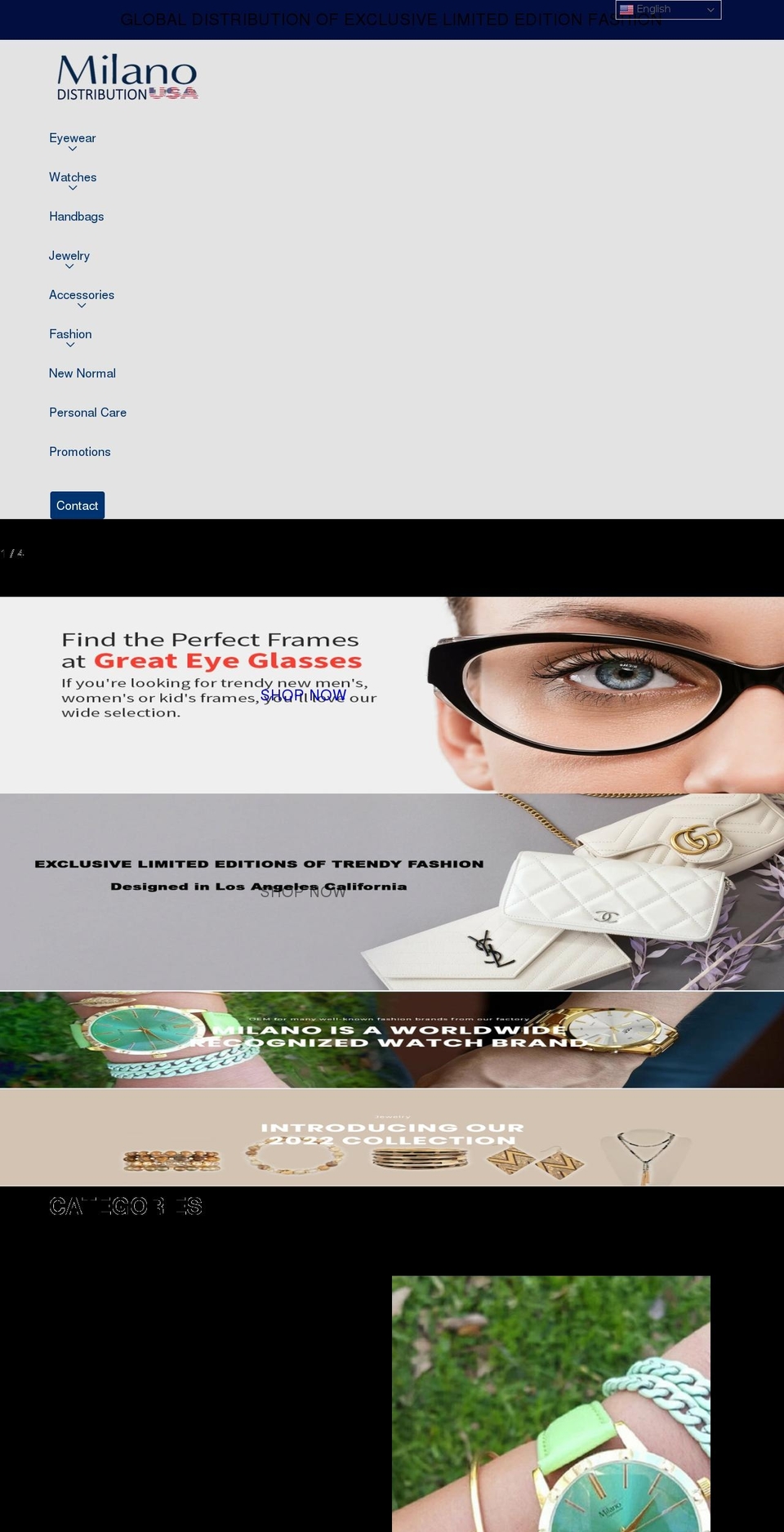 milanodistribution.com shopify website screenshot