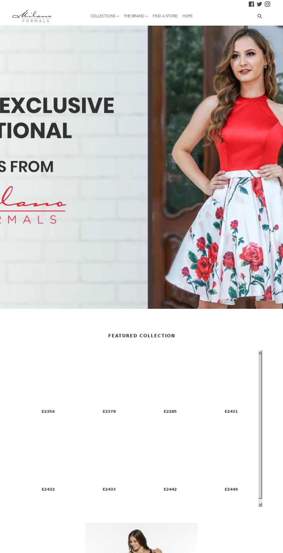 milanoformal.com — Shopify storefront screenshot