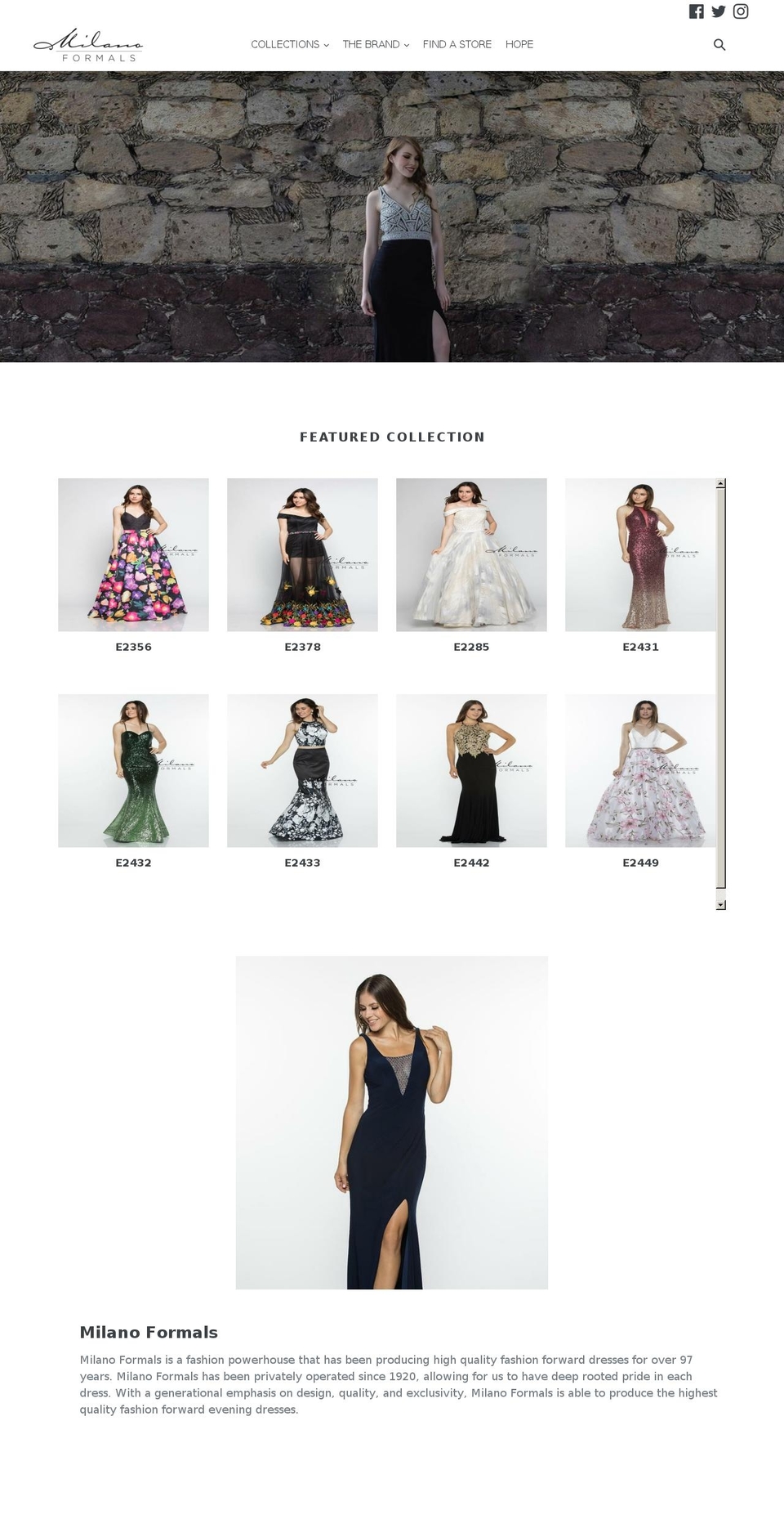 milanoformals.com — Shopify storefront screenshot