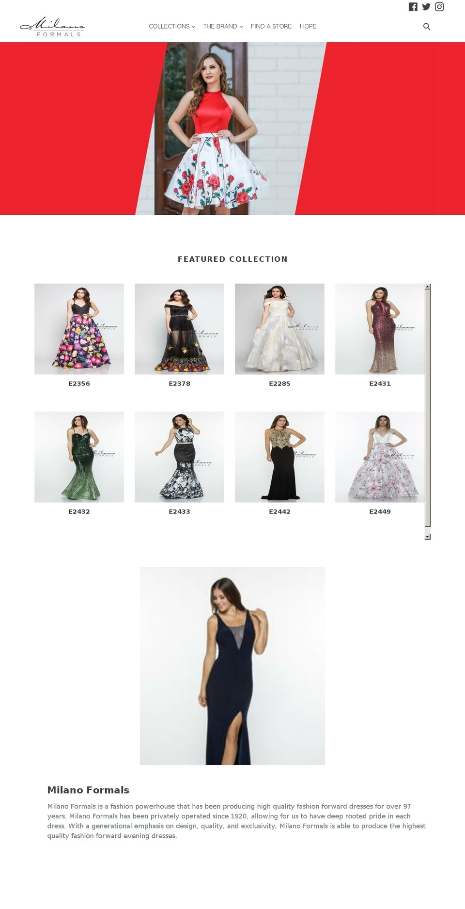 milanoformals.net shopify website screenshot