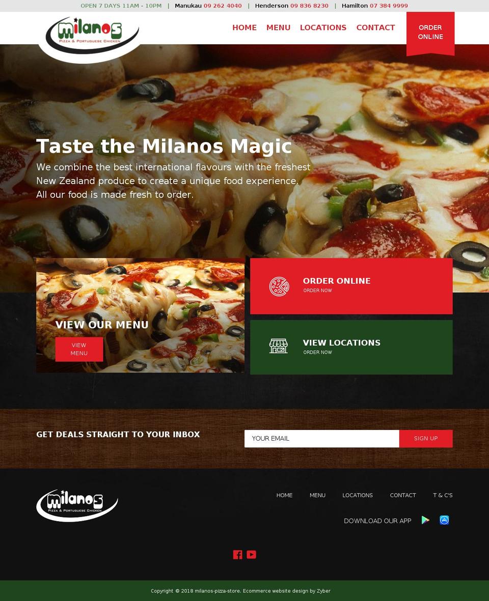 milanospizza.co.nz shopify website screenshot