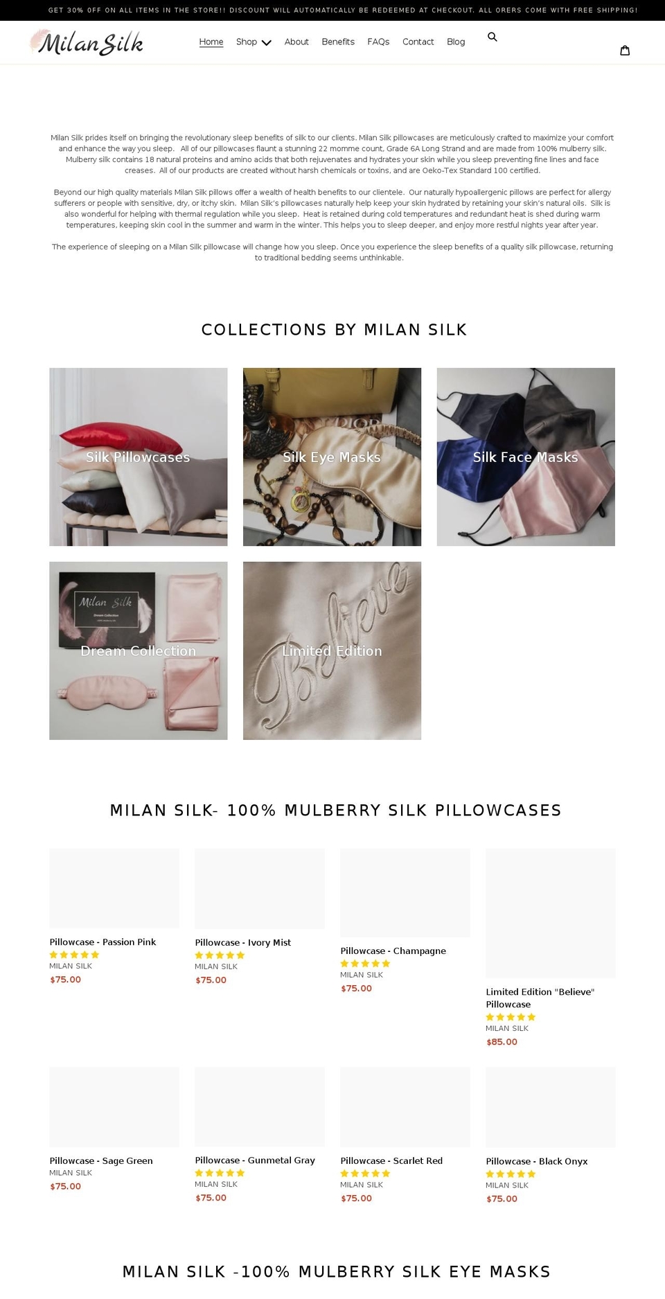 milansilk.com shopify website screenshot