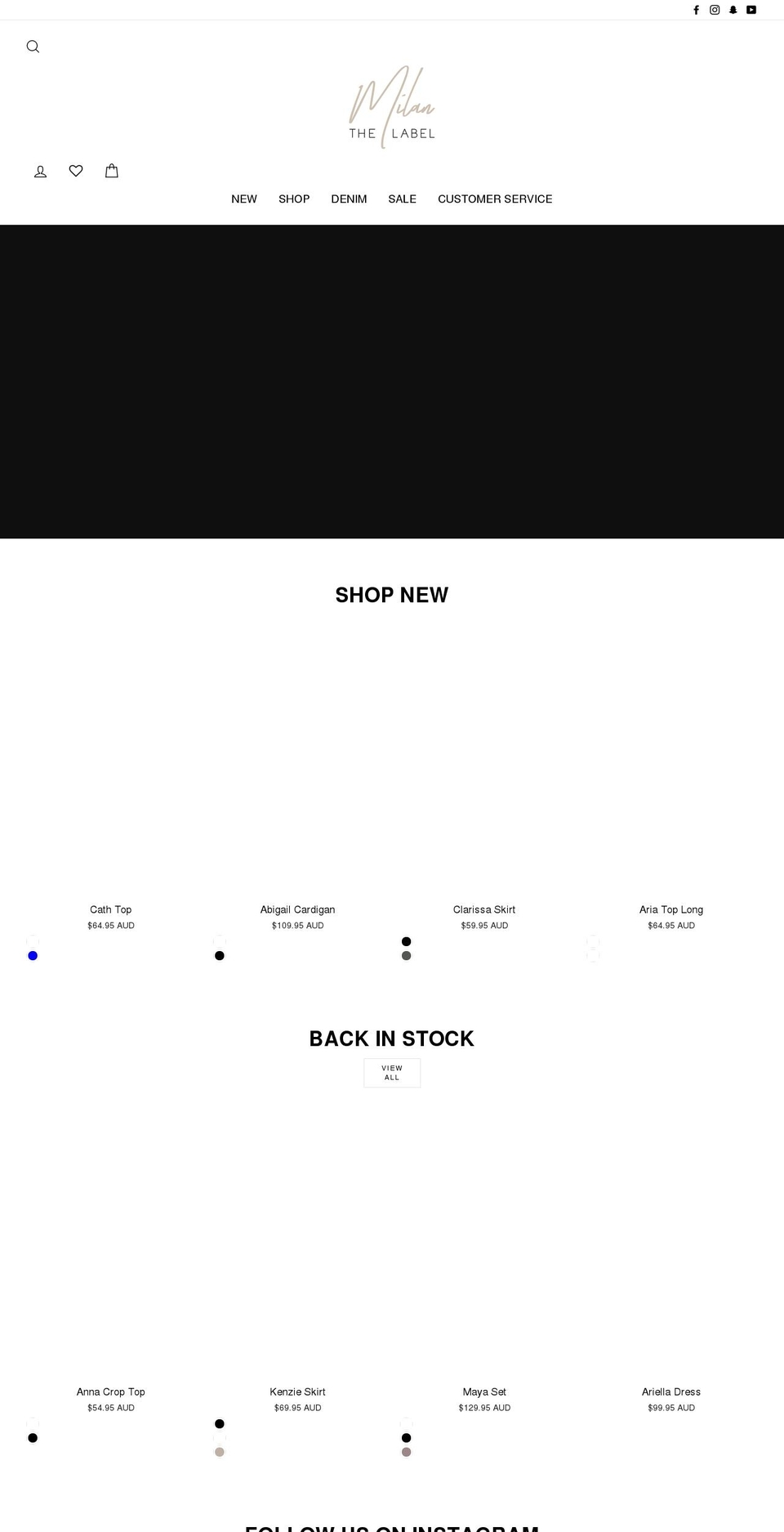 milanthelabel.com.au shopify website screenshot