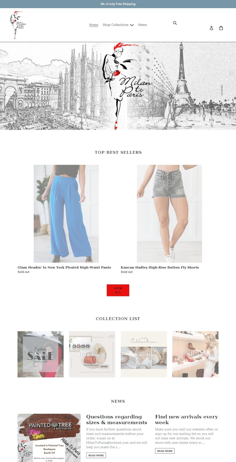 milantoparis.com shopify website screenshot
