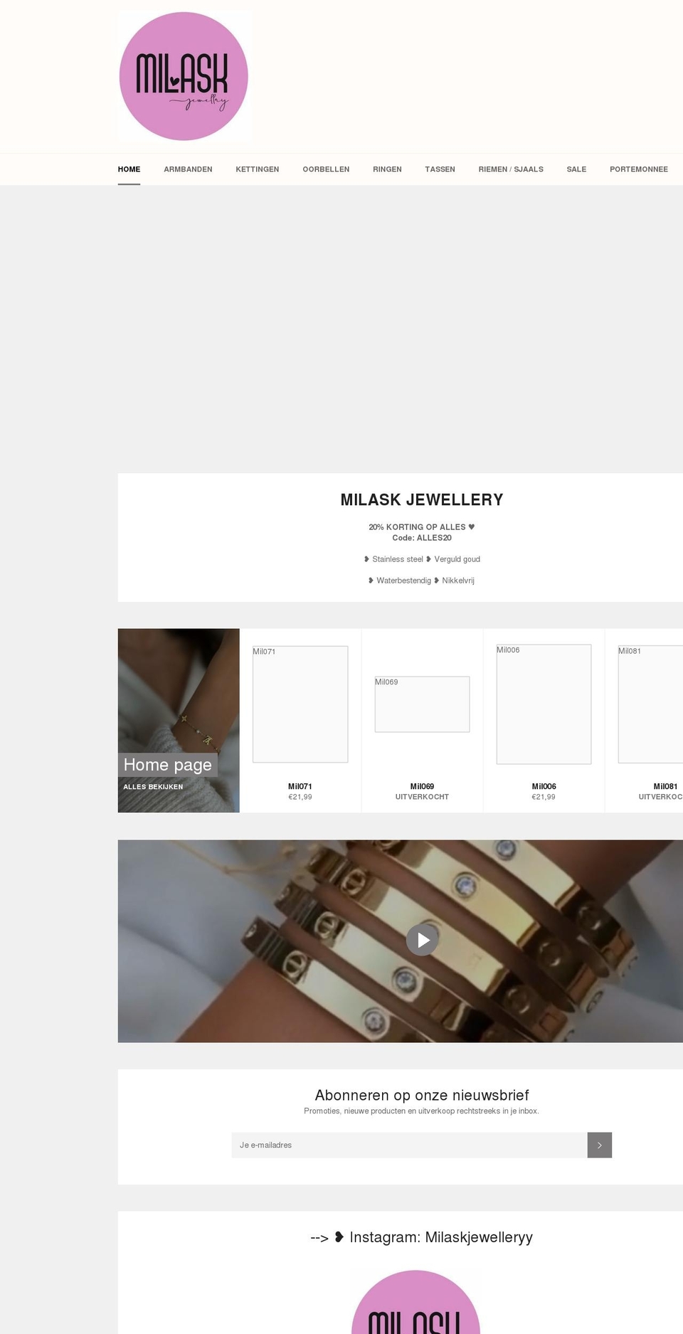 milaskjewellery.com shopify website screenshot