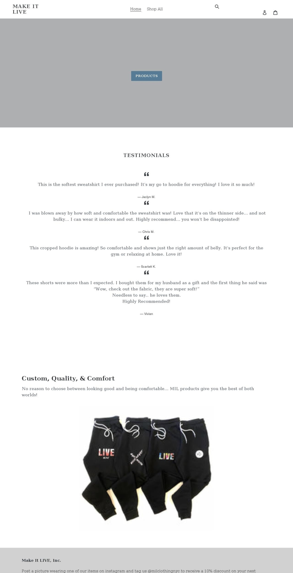 milclothing.com shopify website screenshot