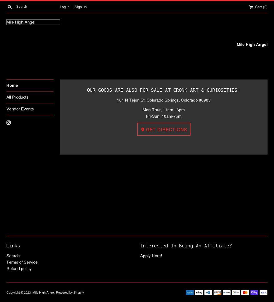 milehighangelco.com shopify website screenshot