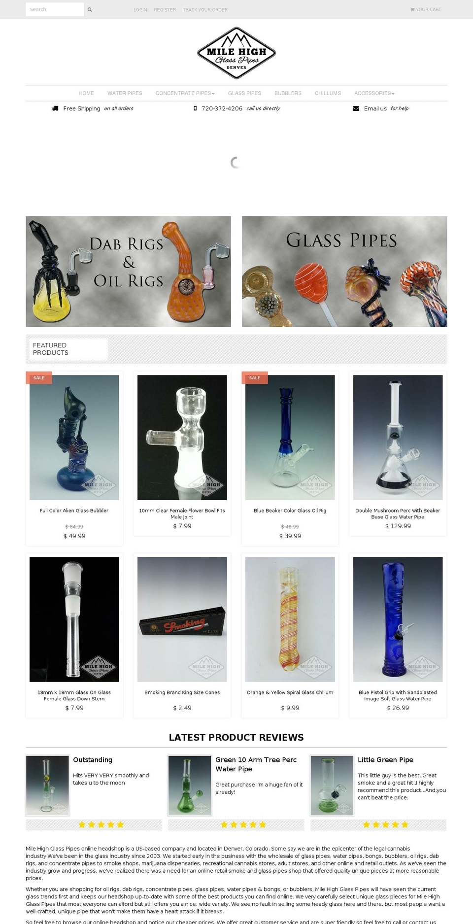 milehighglasspipes.com shopify website screenshot