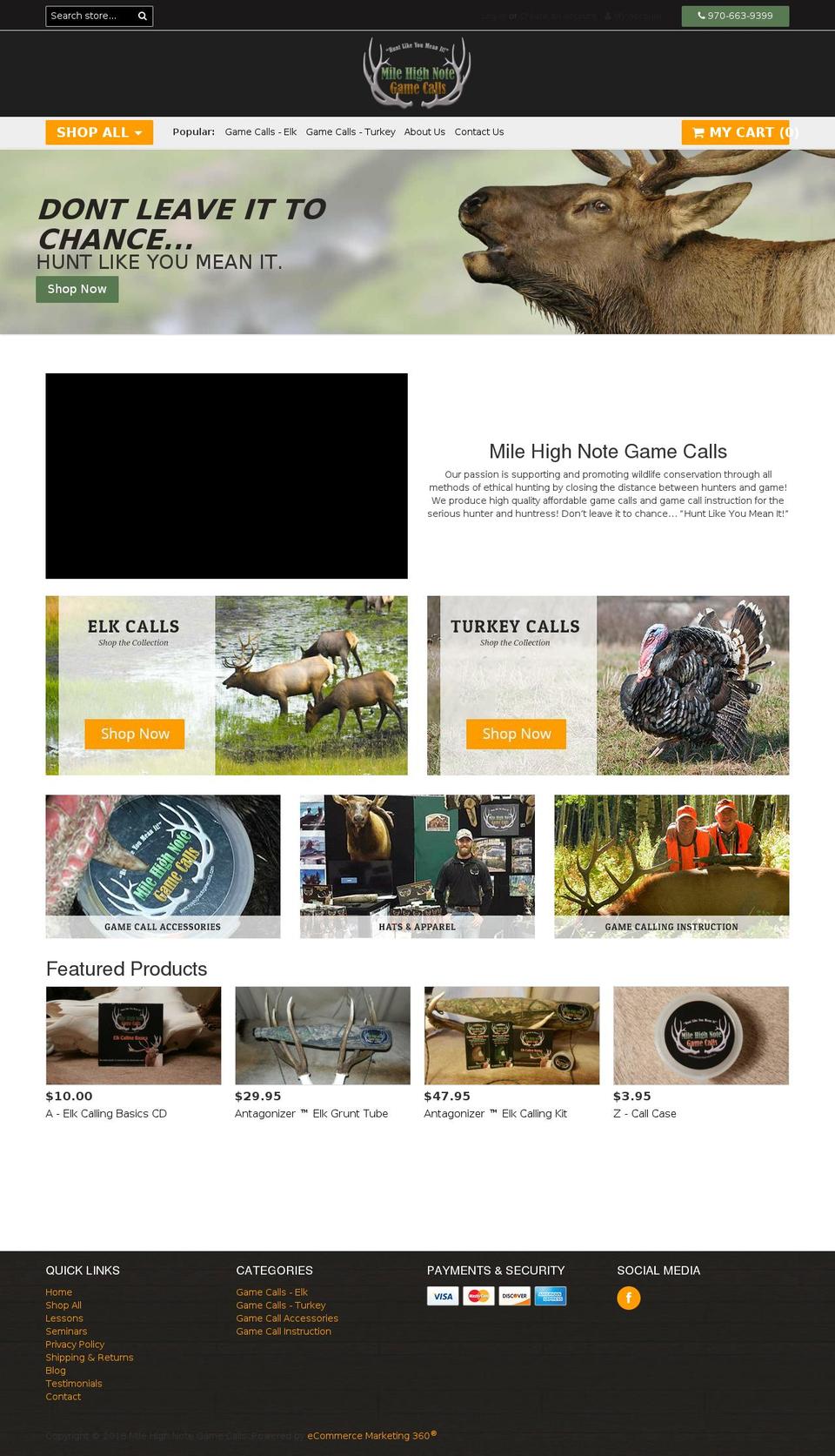 milehighnotegamecalls.com — Shopify storefront screenshot