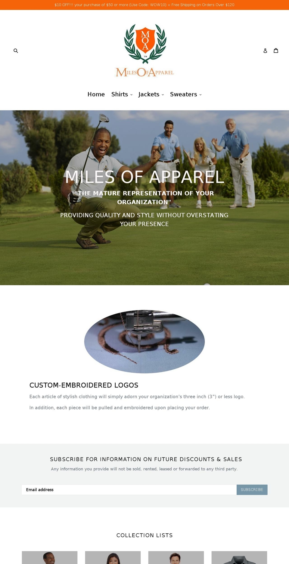 milesofapparel.com shopify website screenshot