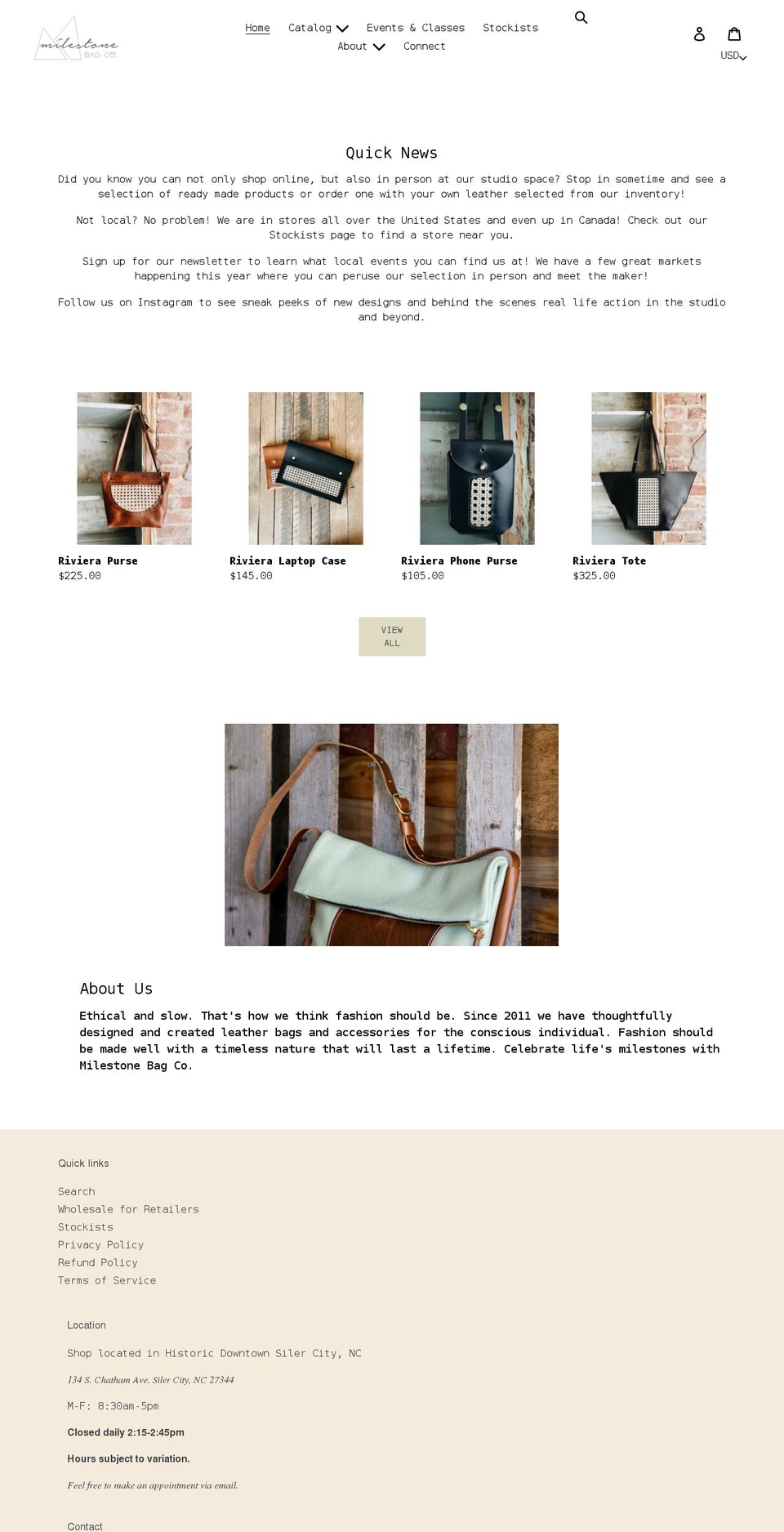 milestonebagco.com shopify website screenshot