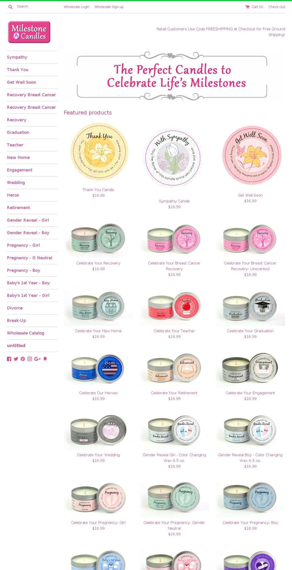 milestonecandles.com shopify website screenshot