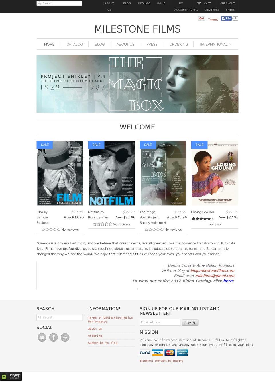 milestonefilms.com shopify website screenshot