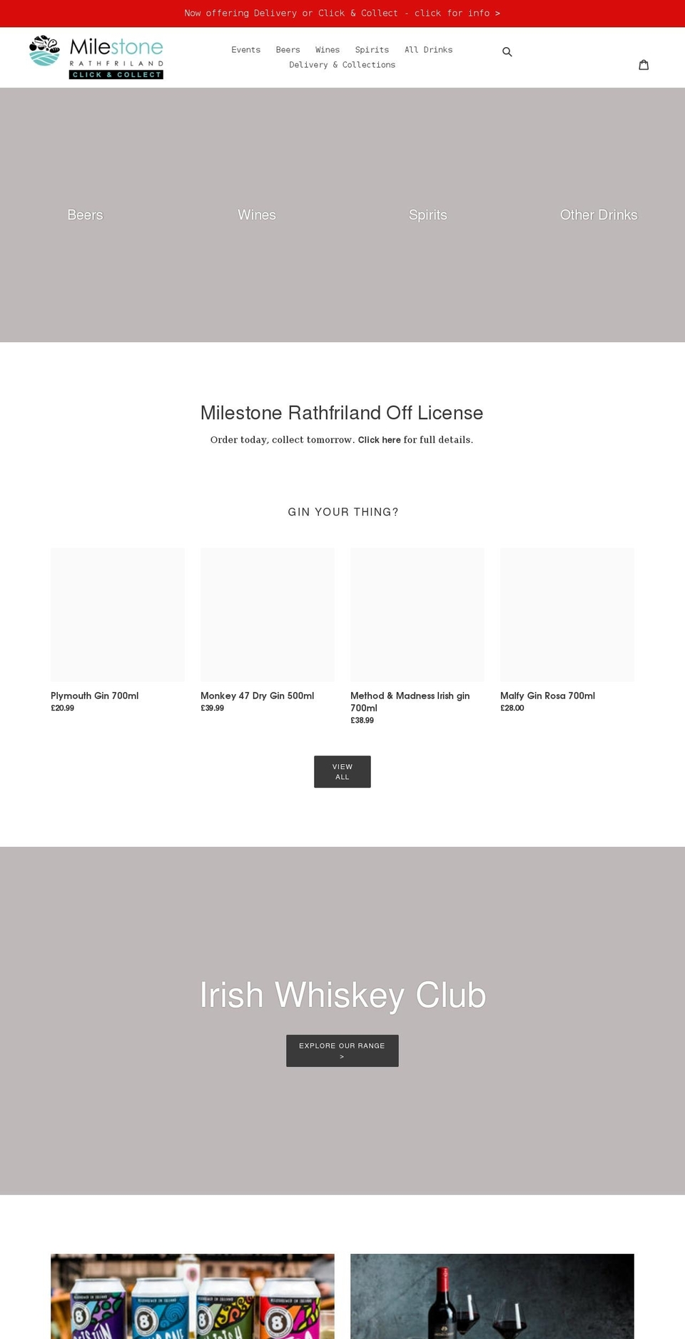 milestonerathfriland-offlicence.com shopify website screenshot