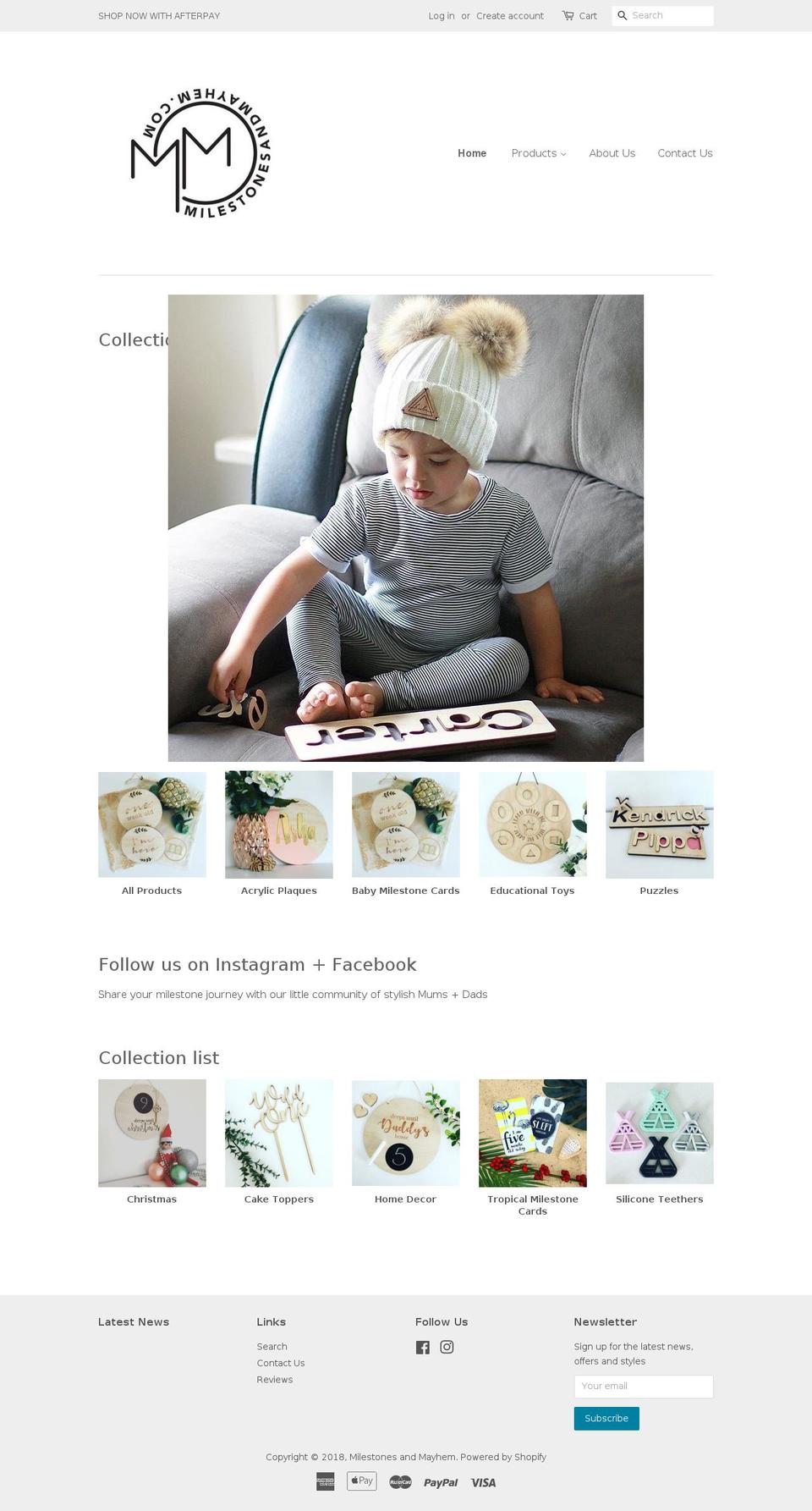milestonesandmayhem.com — Shopify storefront screenshot