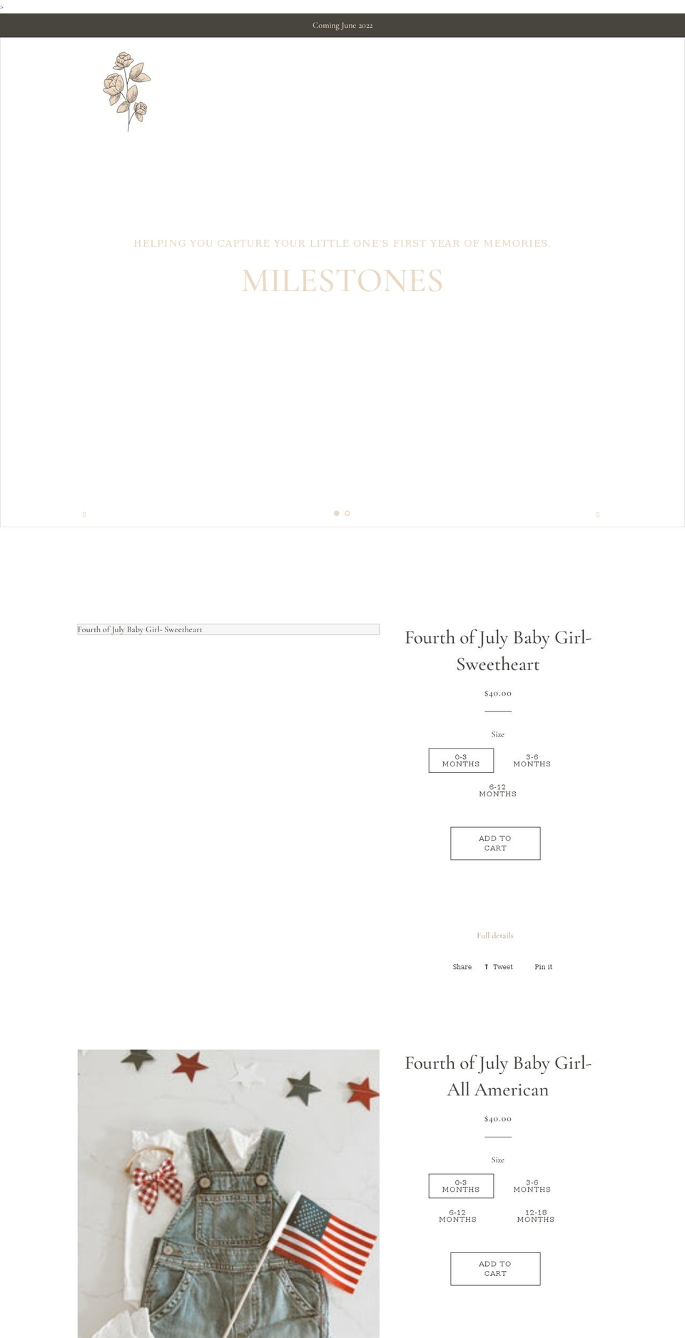milestonesbaby.com shopify website screenshot