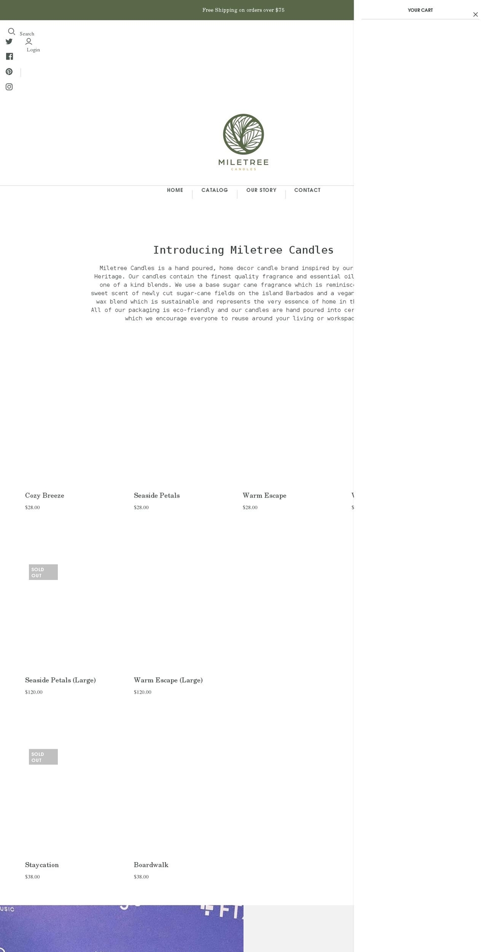 miletreecandles.com shopify website screenshot