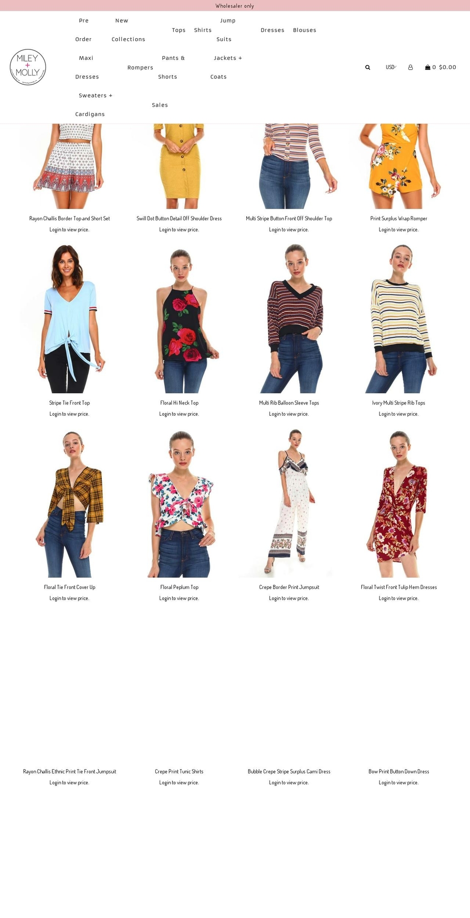mileyandmollywholesale.com — Shopify storefront screenshot