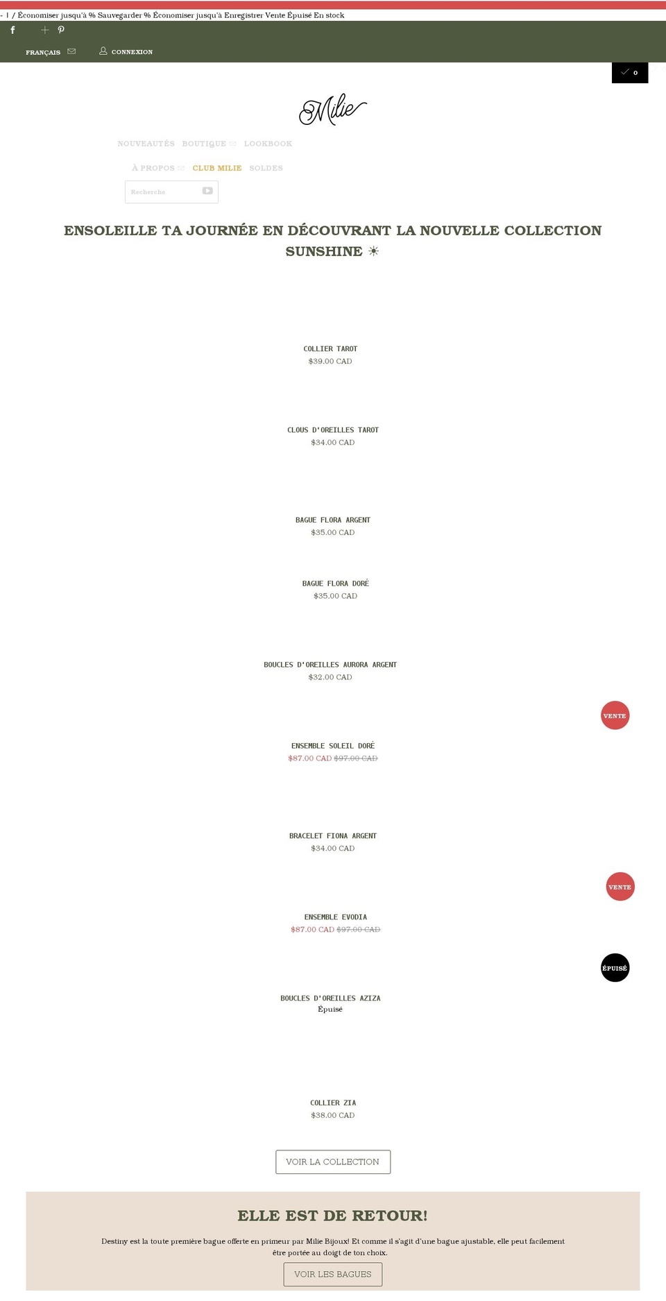 miliebijoux.com — Shopify storefront screenshot