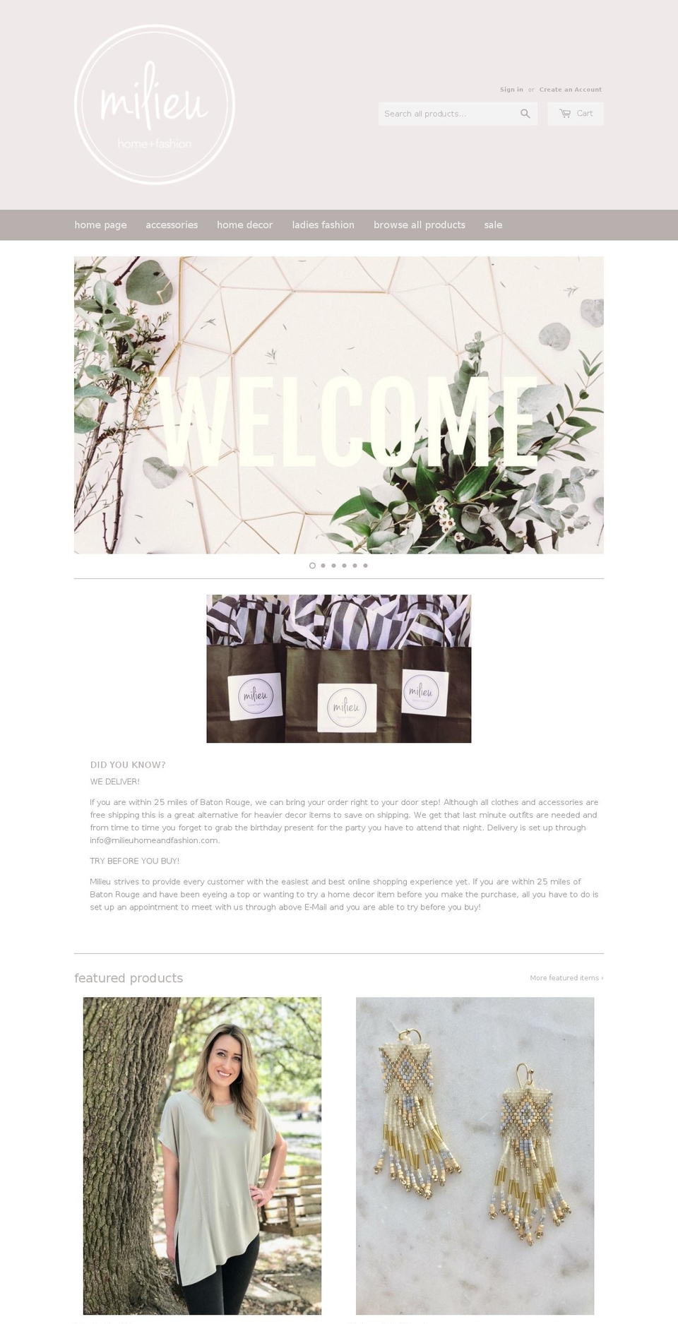 milieuhomefashion.com shopify website screenshot