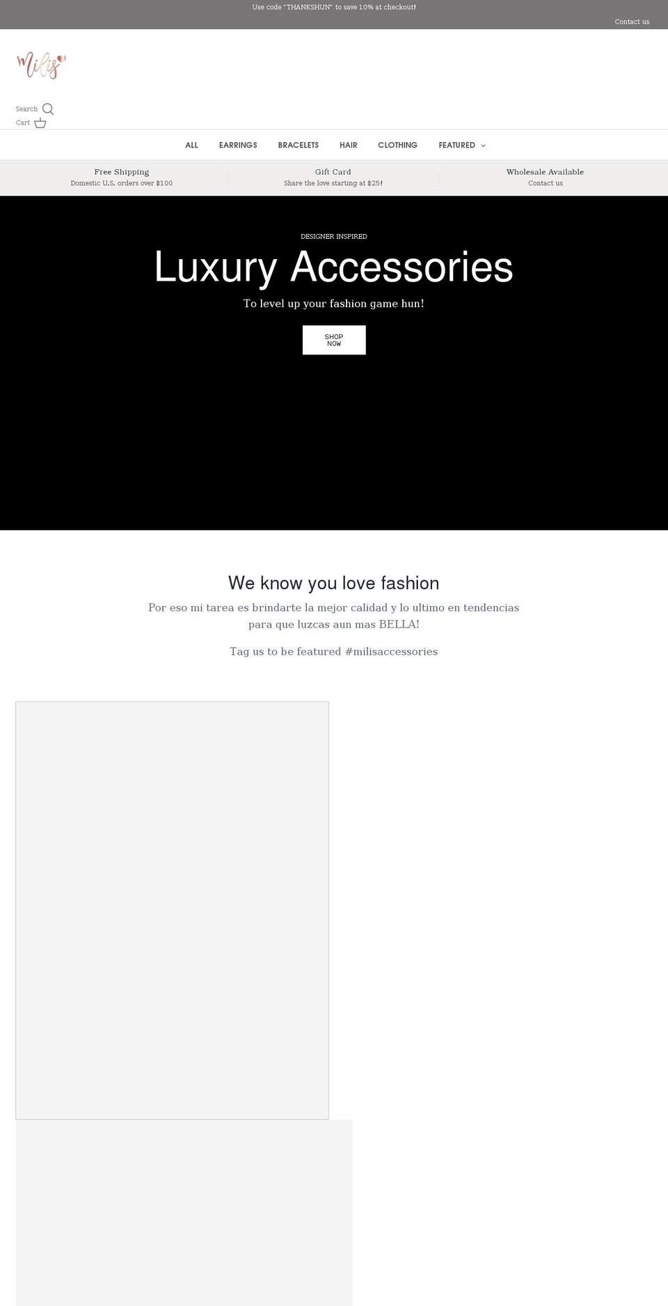 milisaccessories.com — Shopify storefront screenshot