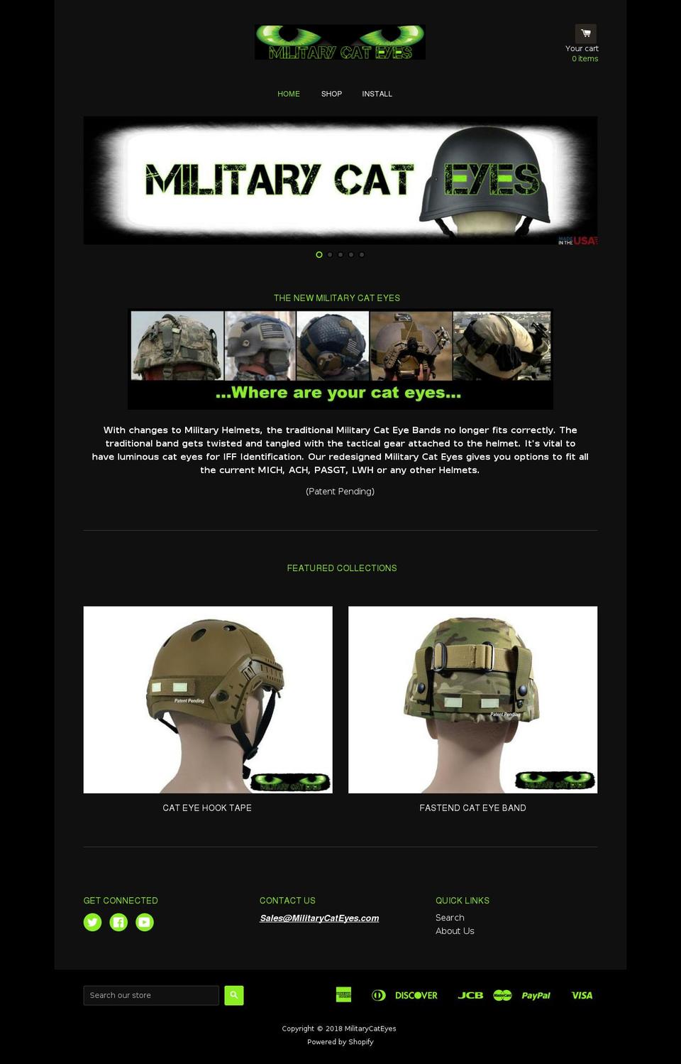 militarycateyes.com — Shopify storefront screenshot
