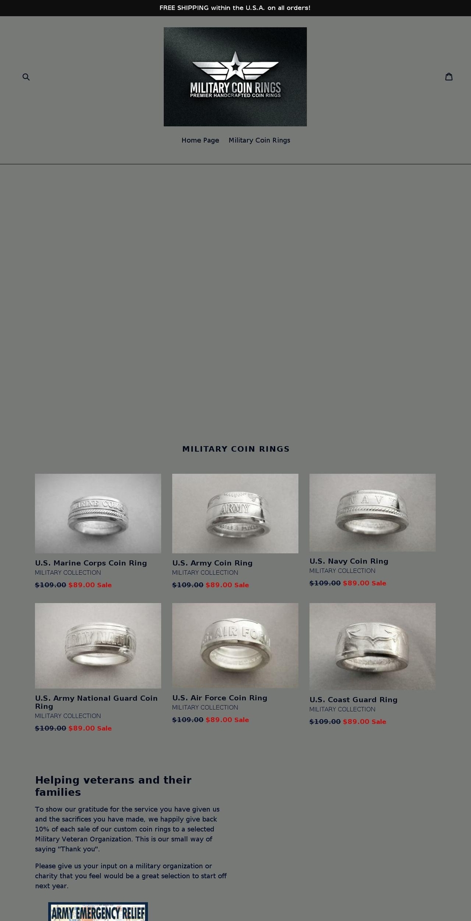 militarycoinrings.com — Shopify storefront screenshot