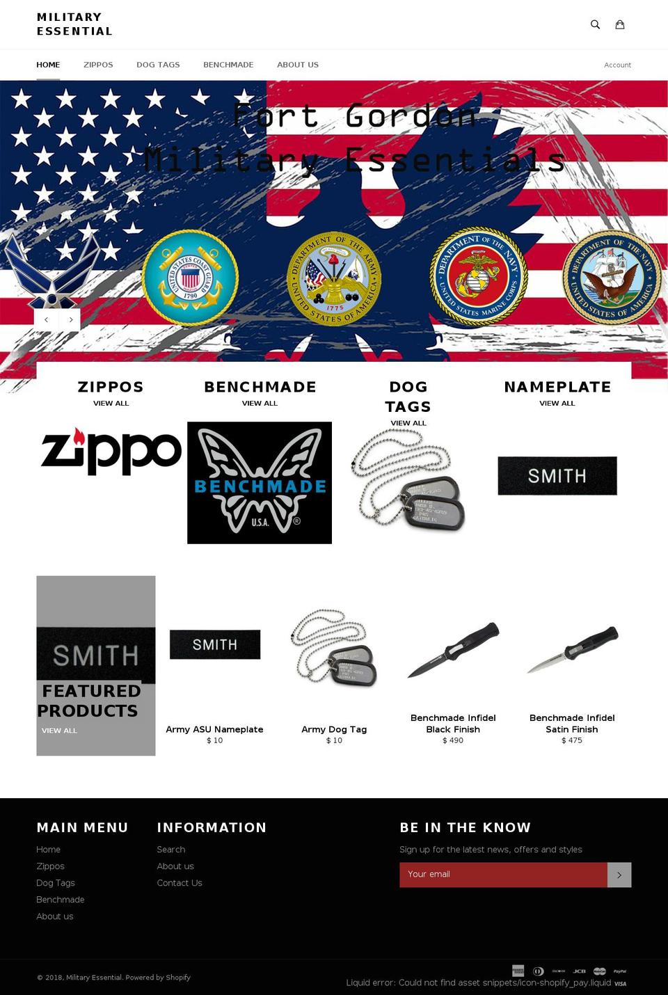 militaryessentials.org shopify website screenshot