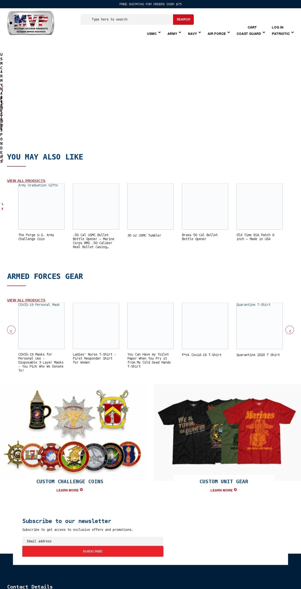 militaryveteranproducts.com shopify website screenshot